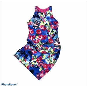 PremierArmour island floral print round neck back zip racer back dress